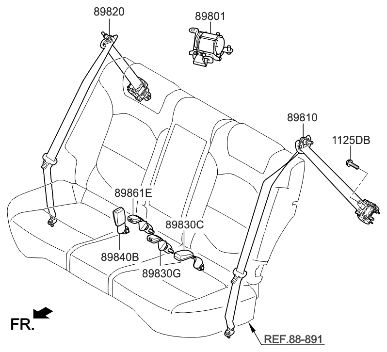 89850D3550TRY  Genuine Hyundai SEAT BELT ASSEMBLYREAR, CENTER