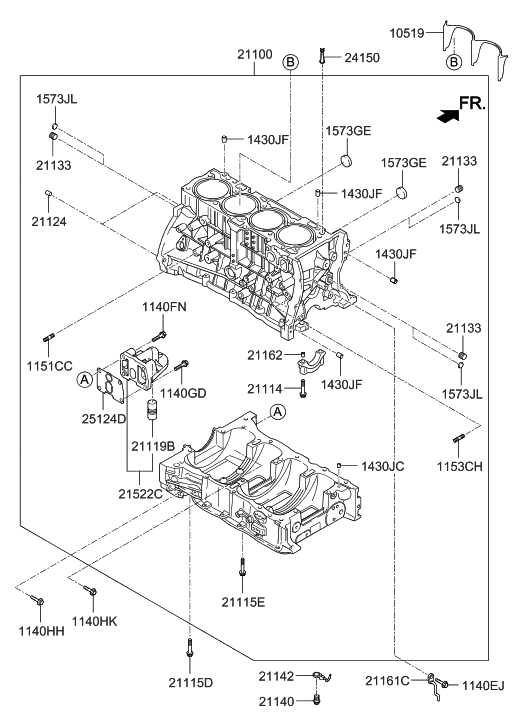 21100-2G737 Genuine Hyundai Block Assembly-Cylinder