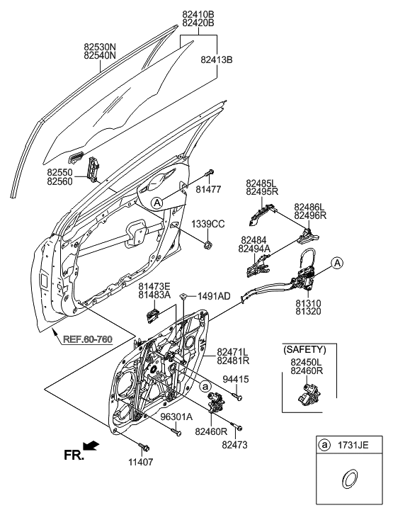 2015 Hyundai Sonata Front Door Window Regulator & Glass