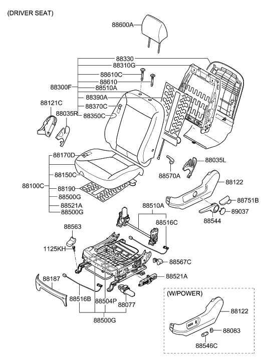 88300 0W910 MKN Genuine Hyundai Back Assembly Front Seat Driver