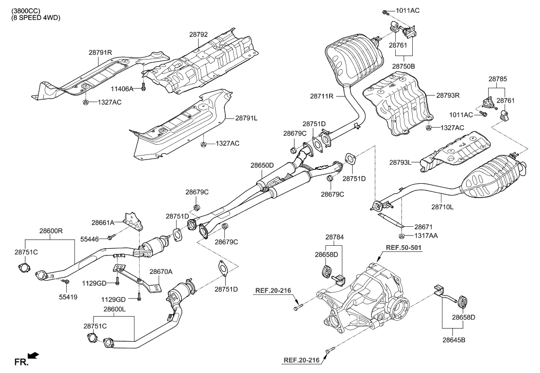 28650 B1160 Genuine Hyundai Center Muffler Assembly