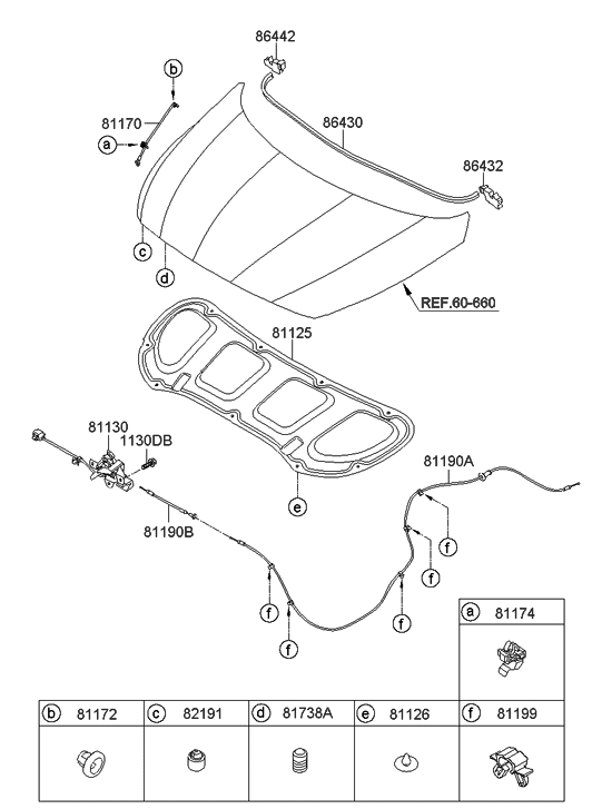 81190-1R000 - Genuine Hyundai CABLE ASSEMBLY-HOOD LATCH RELEASE