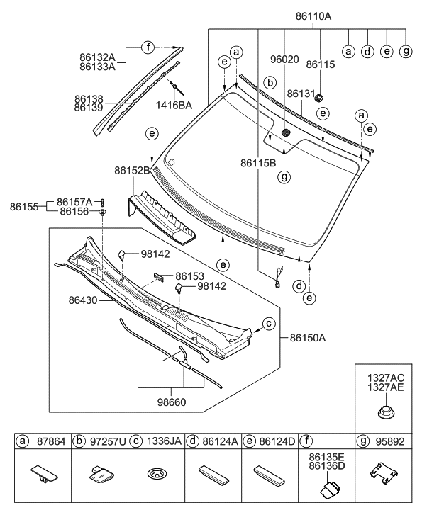 86132-3M000-YB6 Genuine Hyundai MOULDING-Windshield Glass Side,RH