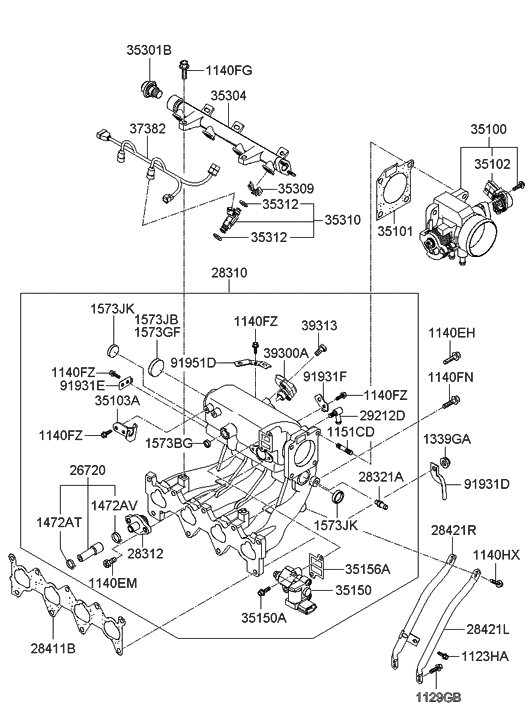 28421-26900 Genuine Hyundai Stay-Intake Manifold,LH