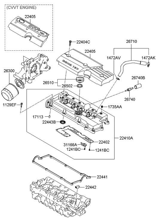 22410-26640 Genuine Hyundai Cover Assembly-Rocker