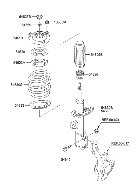 54661-3Y261 Genuine Hyundai Strut Assembly, Front, Right