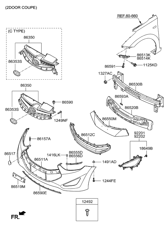 86550-3X600 - Genuine Hyundai COVER-FRONT BUMPER,CENTER