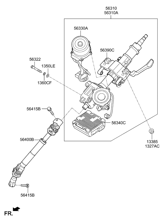 56390-3X986 Genuine Hyundai Column & Housing Assembly