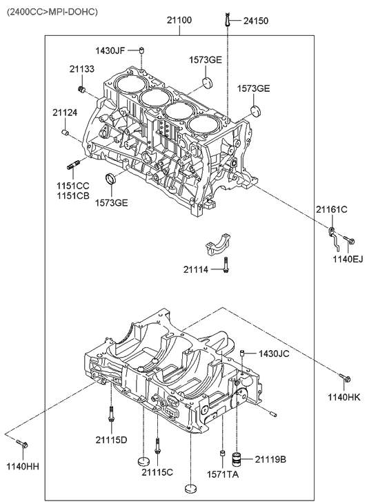 21100-25B00 Genuine Hyundai Block Assembly-Cylinder