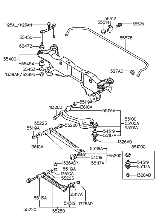 55100-34100 Genuine Hyundai Arm & Bush Assembly-Suspension Upper