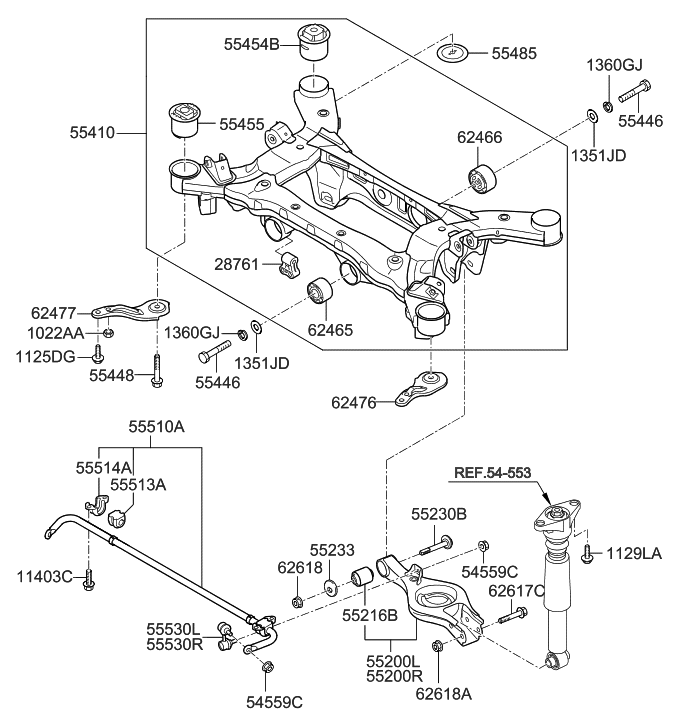 55210-2M100 Genuine Hyundai Arm Complete-Rear Lower,LH