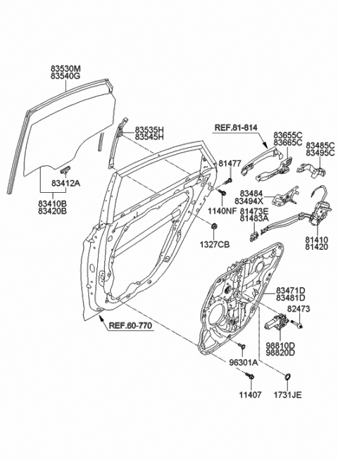 Rear Door Window Regulator & Glass - 2009 Hyundai Sonata New Body Style