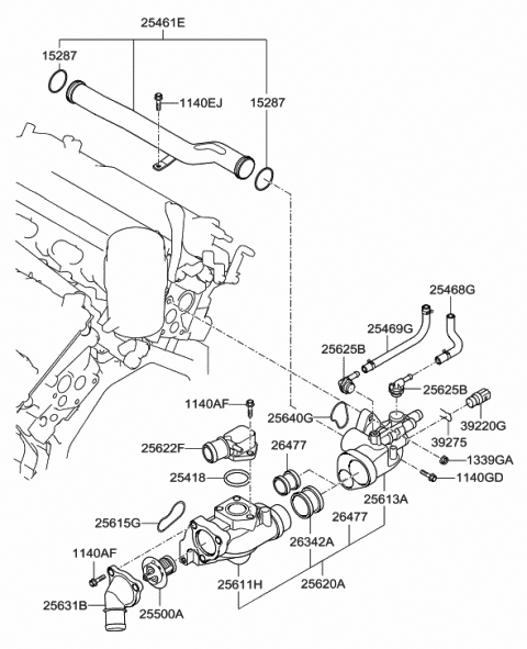 Coolant Pipe & Hose - 2012 Hyundai Santa Fe