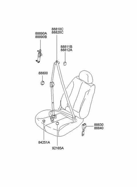 Front Seat Belt - 2001 Hyundai Accent