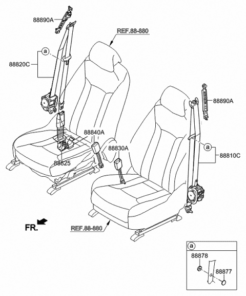 88841-3V500-HZ Genuine Hyundai Seat Belt PRETENSIONER,RH