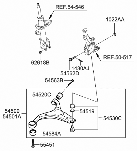 Front Suspension Lower Arm - 2010 Hyundai Santa Fe