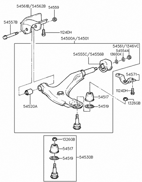 54500-22000 Genuine Hyundai Arm & Ball Joint Assembly-Lower,LH