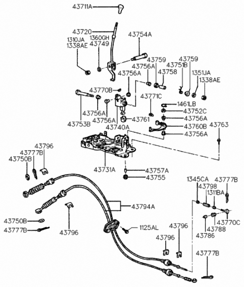 Shift Lever Control - 1994 Hyundai Accent