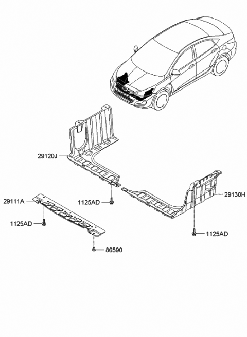 29110-1R000 Genuine Hyundai Panel-Under Cover Front