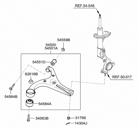 Front Suspension Control Arm - 2010 Hyundai Accent