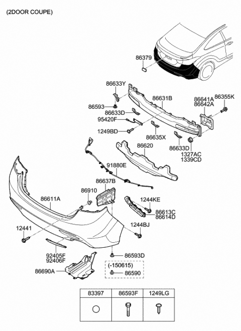 86611-3X700 Genuine Hyundai Rear Bumper Cover Assembly