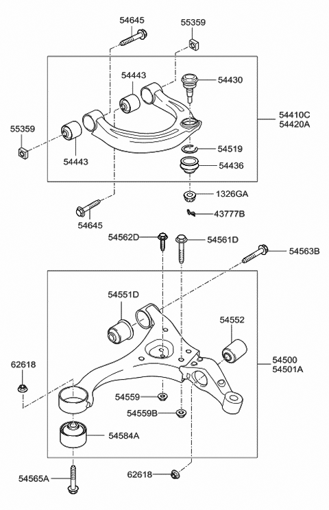 Front Suspension Lower & Upper Arm - 2006 Hyundai Sonata