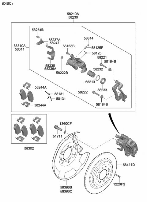 58310 K2A30 Genuine Hyundai CALIPER Kit RR Brake LH