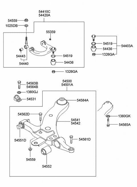 Front Suspension Lower & Upper Arm - 2005 Hyundai Sonata Old Body Style