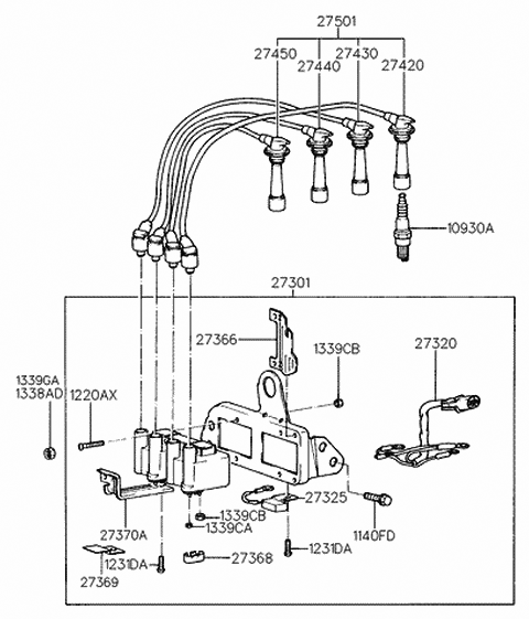 Spark Plug & Cable (Beta Engine) - 1996 Hyundai Elantra