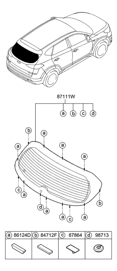 Rear Window Glass & Moulding - 2020 Hyundai Tucson