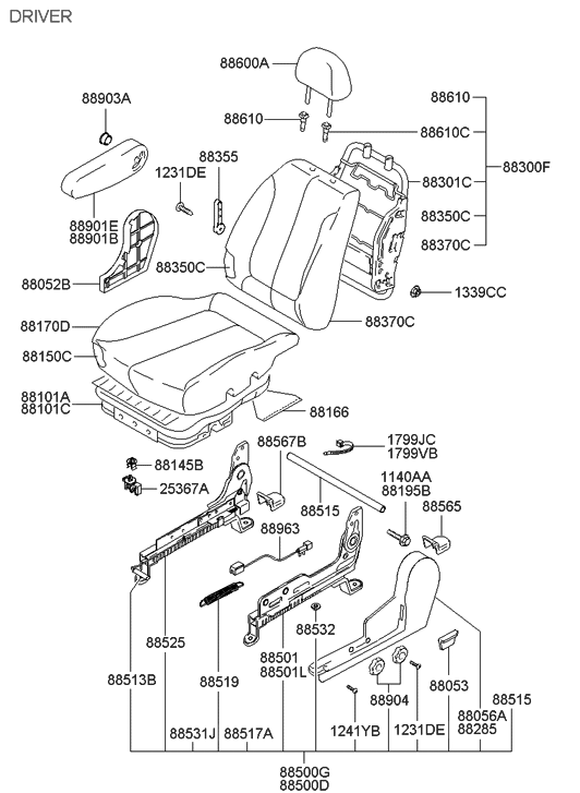 Hyundai 88901-25000-DEH Seat Armrest Assembly, Front, Left