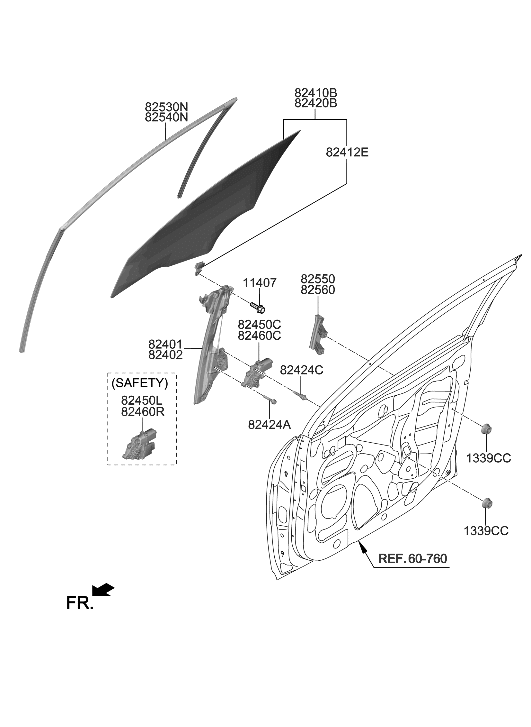 Hyundai 82420-J9010 Glass Assembly-Front Door,RH