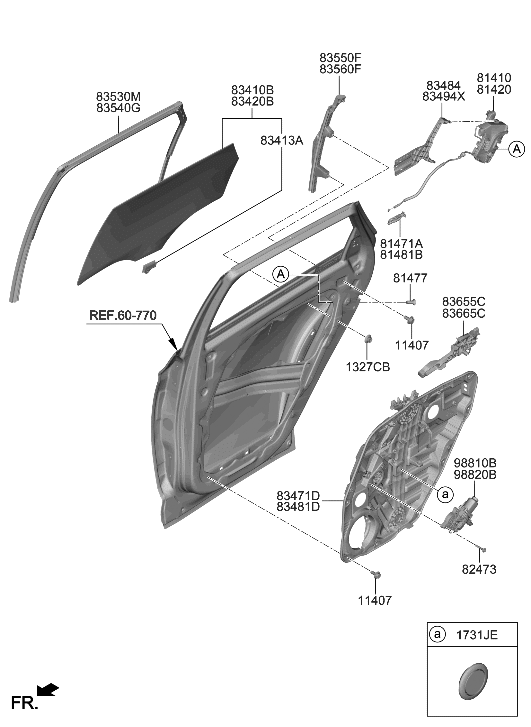 Hyundai 83410-N9000 Glass Assembly-Rear Door,LH