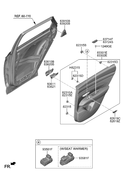 Hyundai 83620-N9000-LM5 Handle Assembly-Rear Door Inside,R