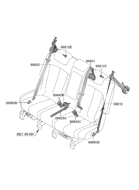 Hyundai 89840-GI000-YGN BUCKLE ASSY-RR S/BELT,RH