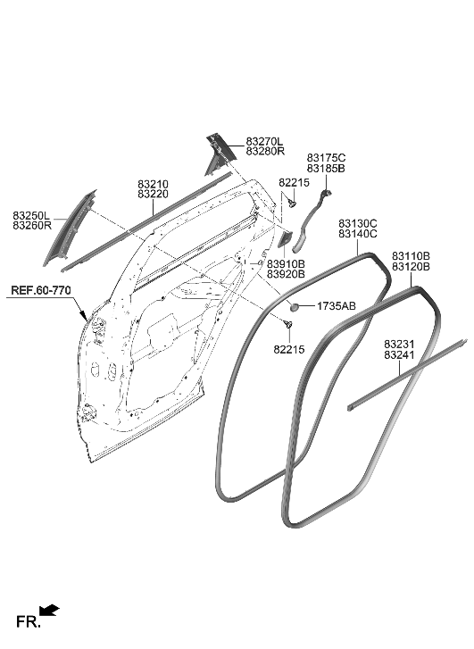 Hyundai 83230-AR000 W/STRIP-RR DR BELT I/S LH