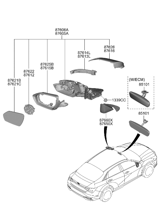 Hyundai 87610-AA120 Mirror Assembly-Outside RR View,LH