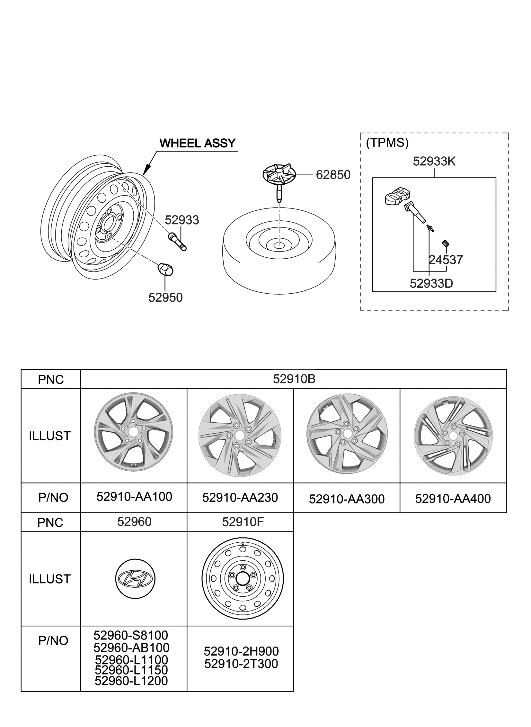 Hyundai 52910-AA230 Wheel Assy-Aluminium