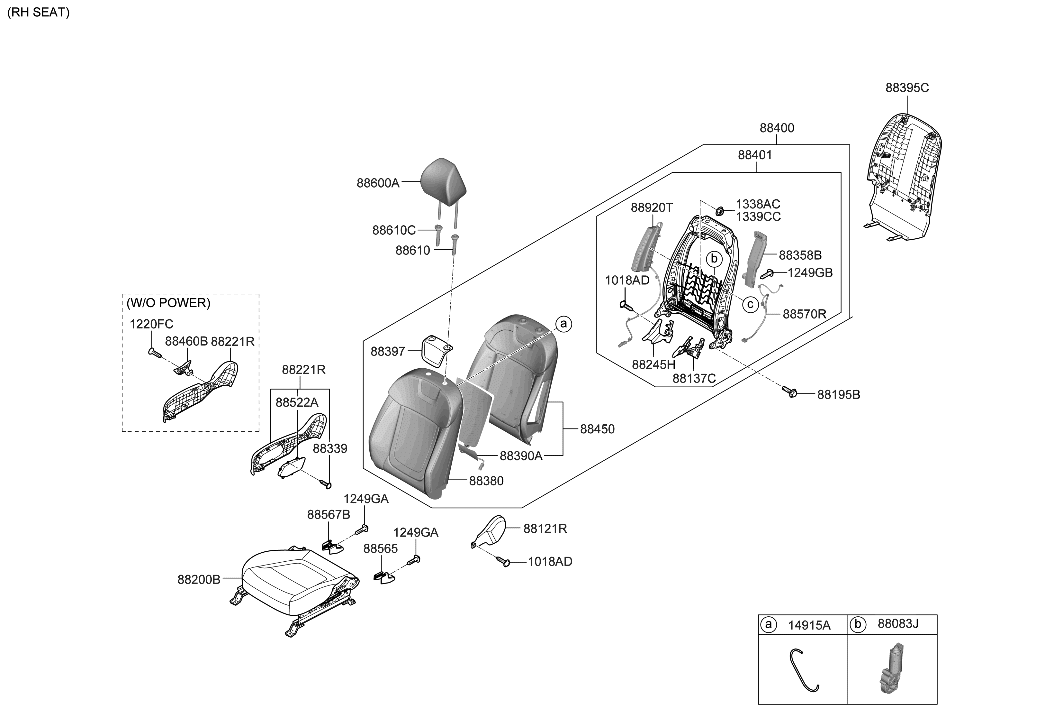 Hyundai 88400-CW050-PWN BACK ASSY-FR SEAT,RH