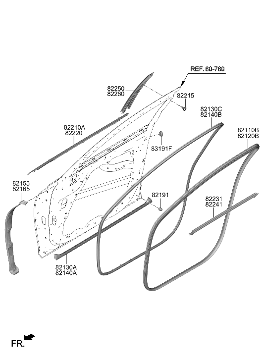 Hyundai 82220-T1001 W/STRIP ASSY-FR DR BELT O/S RH