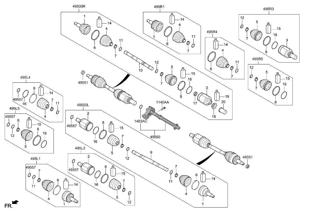 Hyundai 495L1-P0200 JOINT & SHAFT KIT-WHEEL SIDE,L