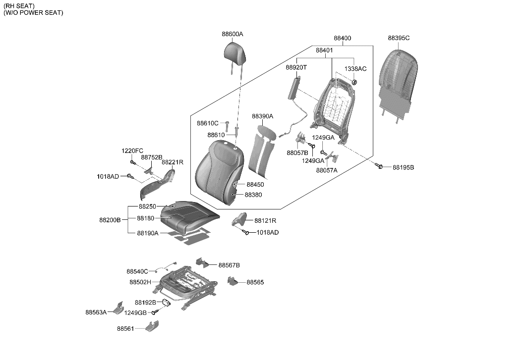 Hyundai 88250-S2000 PAD ASSY-FRONT SEAT CUSHION,RH