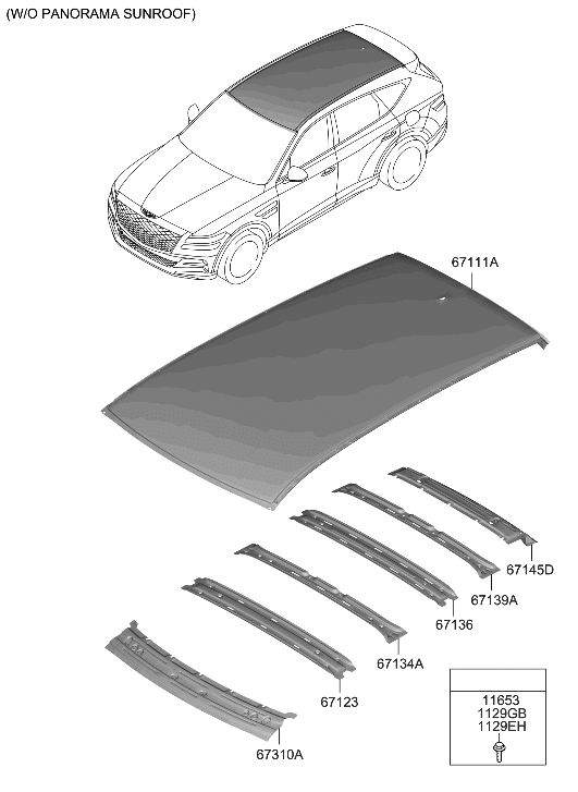 Hyundai 67162-T6000 Rail-Roof Ctr NO.3