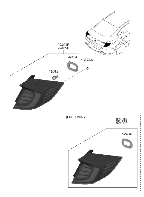 2006 Hyundai Accent Lamp Assembly-Rear Comb Outside,RH Diagram for 92402-L5100