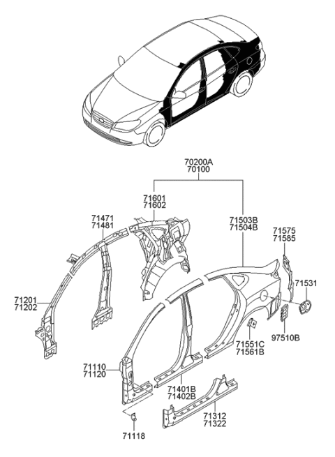 2007 Hyundai Elantra Side Body Panel Diagram