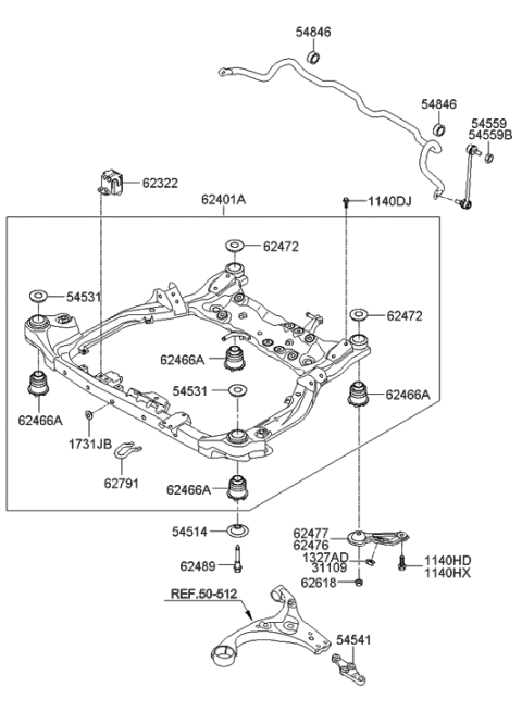 2010 Hyundai Elantra Crossmember Complete Diagram for 62405-2H300