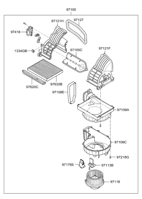 2009 Hyundai Elantra Seal-Blower Inlet To C/Panel Diagram for 97127-2H000