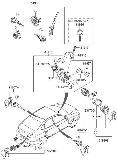 2008 Hyundai Elantra Switch Assembly-Ignition Diagram for 93110-2H000
