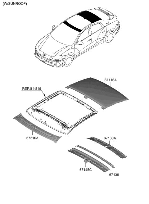 2023 Hyundai Ioniq 6 PANEL-WIDE SUNROOF RR Diagram for 67154-KL050