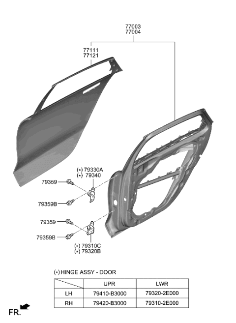 1992 Hyundai Elantra PANEL-REAR DOOR OUTER,LH Diagram for 77111-KL000